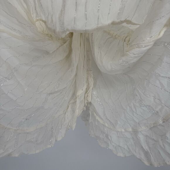 Blue Island Ivory Silver Metallic Swim Coverup Dress Size Large Rayon Boho - Picture 10 of 11